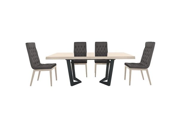 Palazzo 200cm Extending Dining Table in Sand Birch with 4 Capitonne Buttoned Chairs Aquos Dark Grey