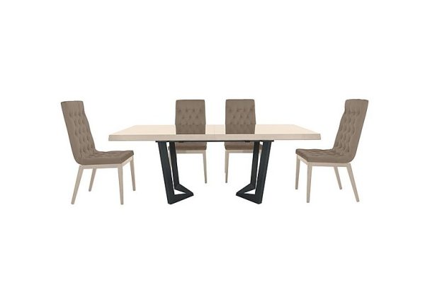 Palazzo 200cm Extending Dining Table in Sand Birch with 4 Capitonne Buttoned Chairs Aquos Taupe