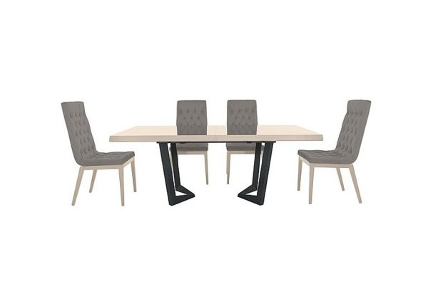 Palazzo 200cm Extending Dining Table in Sand Birch with 4 Capitonne Buttoned Chairs Scarlet Silver