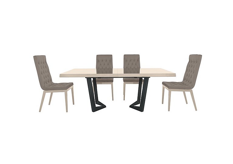 Palazzo 200cm Extending Dining Table in Sand Birch with 4 Capitonne Buttoned Chairs Scarlet Taupe