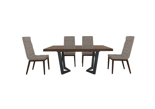 Palazzo 160cm Extending Dining Table in Dark Walnut with 4 Capitonne Buttoned Chairs Scarlet Taupe