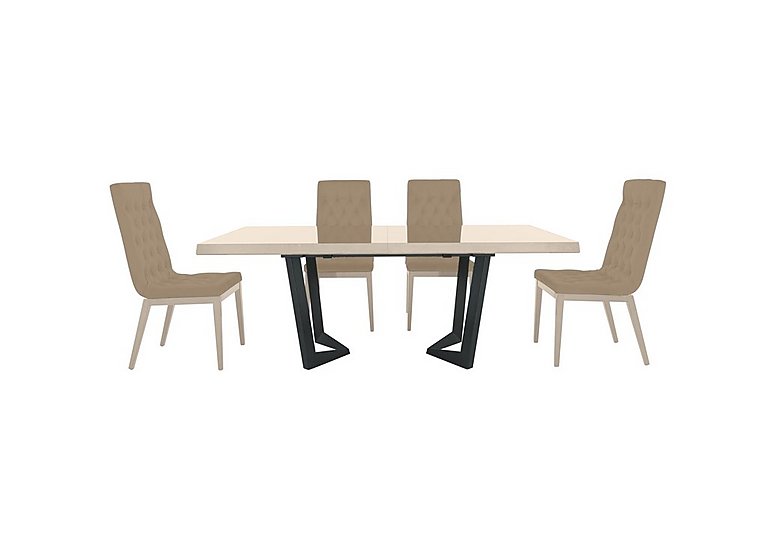 Palazzo 200cm Extending Dining Table in Sand Birch with 4 Capitonne Buttoned Chairs Scarlet Dark Grey