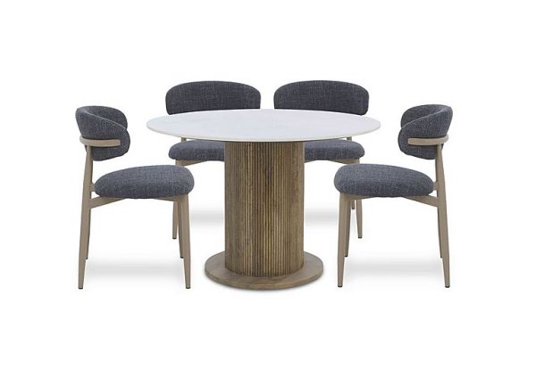 Aimar Round Dining Table and 4 Open Back Chairs Dark Grey