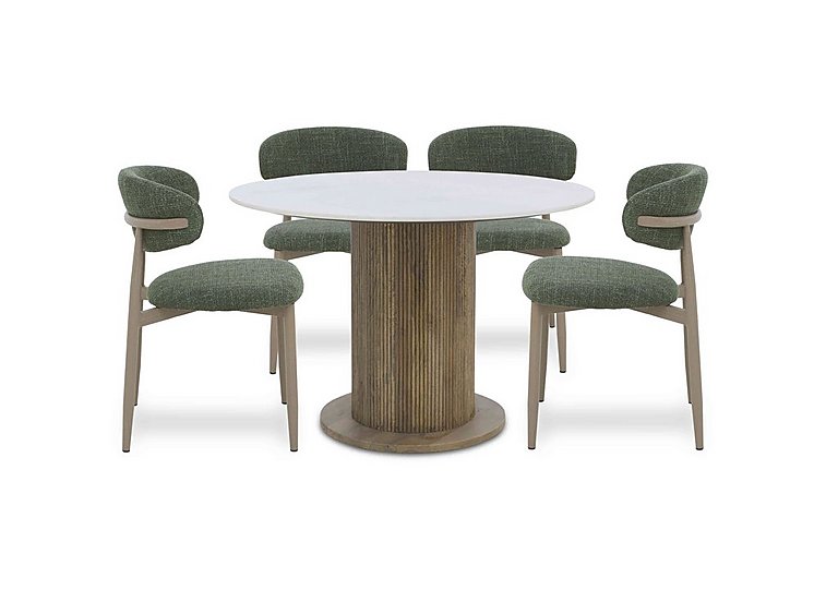 Aimar Round Dining Table and 4 Open Back Chairs Green