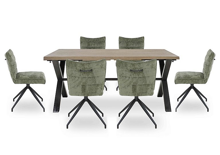 Saturn Large Straight Edge Dining Table and 6 Swivel Chairs Green