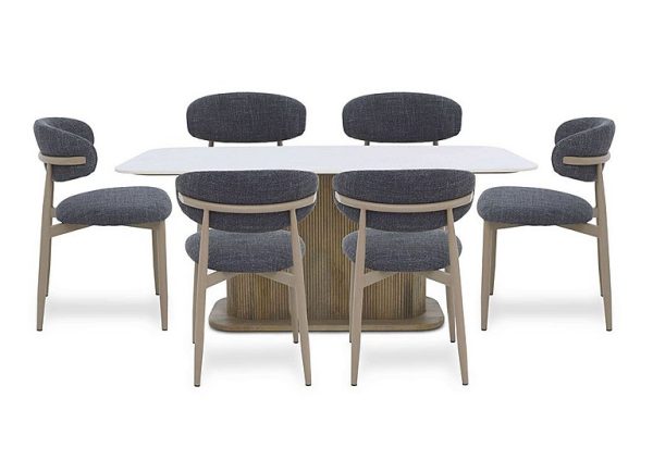 Aimar Rectangular Dining Table and 6 Open Back Chairs Dark Grey