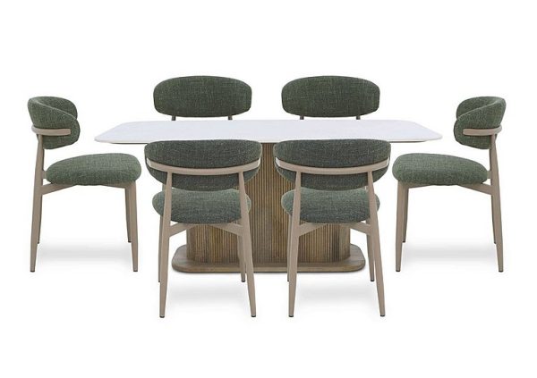 Aimar Rectangular Dining Table and 6 Open Back Chairs Green