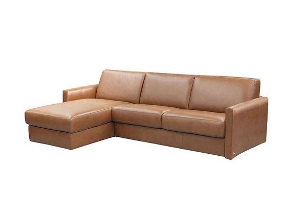 Nicoletti Alcova 3 Seater Leather Sofa Bed with Storage Left Hand Facing Chaise and Slim Arms Botero Cuoio