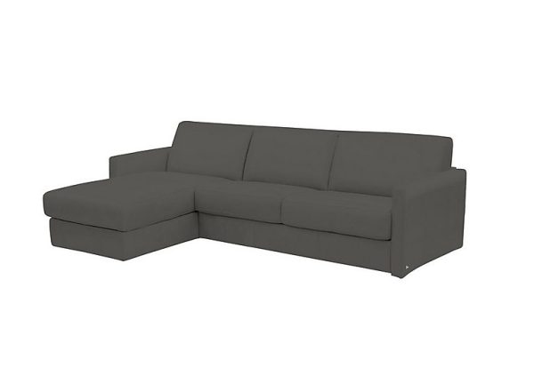 Nicoletti Alcova 3 Seater Leather Sofa Bed with Storage Left Hand Facing Chaise and Slim Arms Botero Grigio