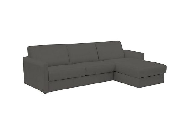 Nicoletti Alcova 3 Seater Leather Sofa Bed with Storage Right Hand Facing Chaise and Slim Arms Botero Grigio