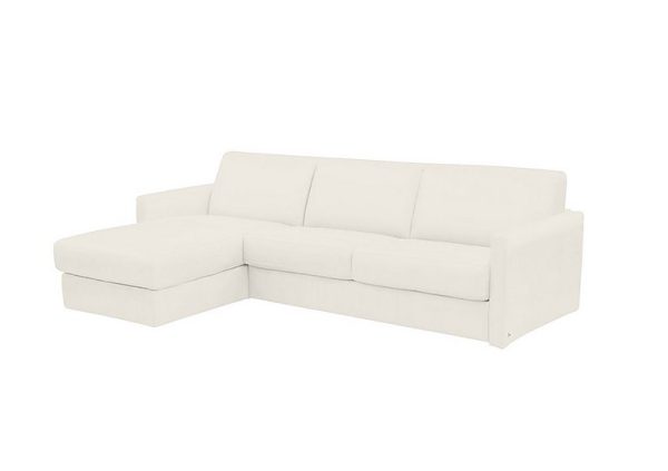 Nicoletti Alcova 3 Seater Leather Sofa Bed with Storage Left Hand Facing Chaise and Slim Arms Dali Bianco