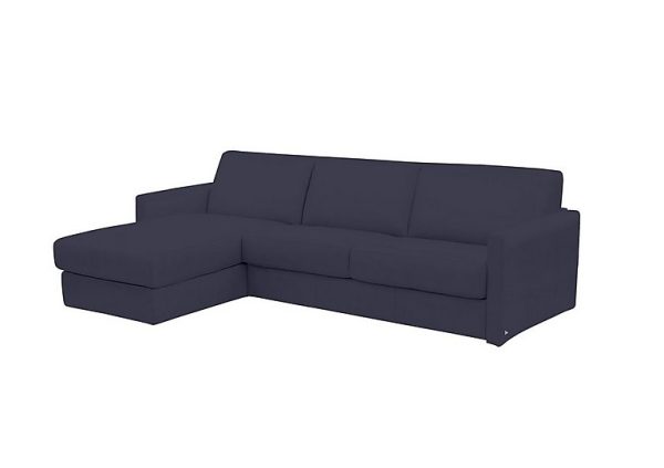 Nicoletti Alcova 3 Seater Leather Sofa Bed with Storage Left Hand Facing Chaise and Slim Arms Dali Blu