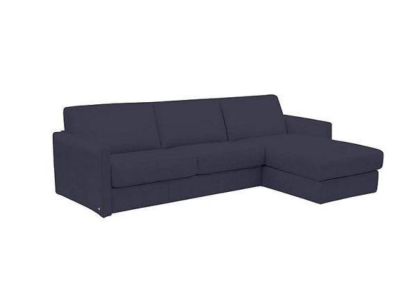 Nicoletti Alcova 3 Seater Leather Sofa Bed with Storage Right Hand Facing Chaise and Slim Arms Dali Blu