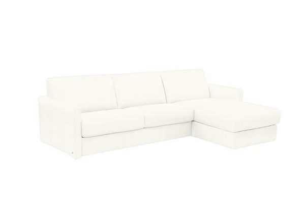 Nicoletti Alcova 3 Seater Leather Sofa Bed with Storage Right Hand Facing Chaise and Slim Arms Torello Bianco Puro