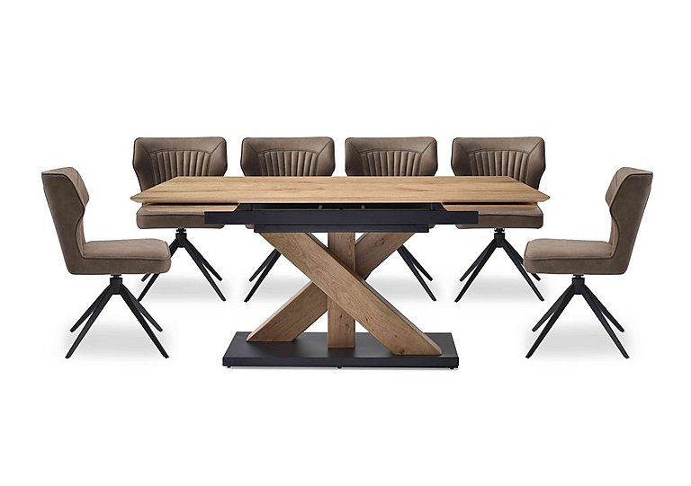 Aydin Large Extending Dining Table with 6 Swivel Chairs Light Brown