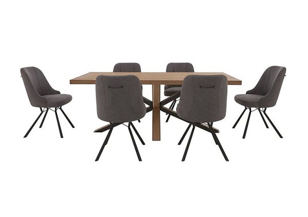 Habufa Detroit Starburst Leg Rectangular Dining Table with 6 Chairs Anthracite