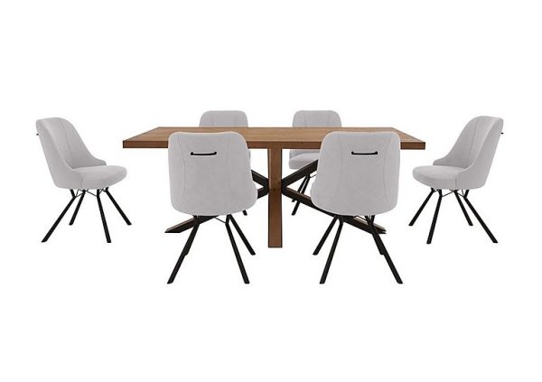 Habufa Detroit Starburst Leg Rectangular Dining Table with 6 Chairs Light Grey