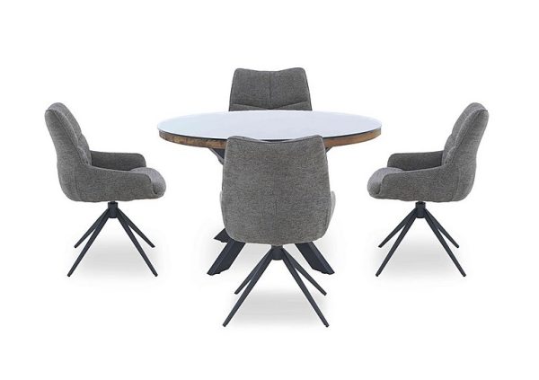 Kiara Round Dining Table with 4 Swivel Fabric Chairs