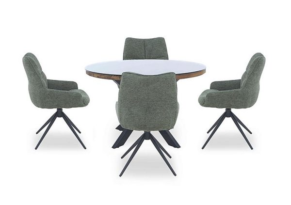 Kiara Round Dining Table with 4 Swivel Fabric Chairs Forest