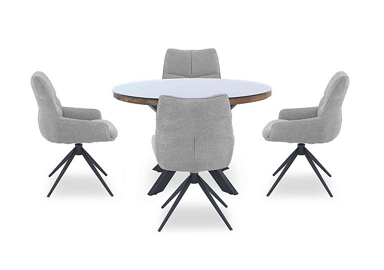 Kiara Round Dining Table with 4 Swivel Fabric Chairs Taupe