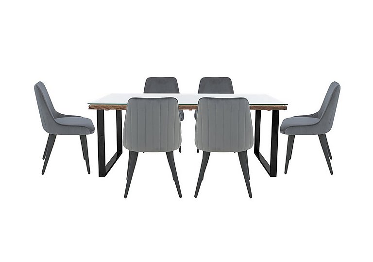 Noir Dining Table with U Leg Base and 6 Chairs 180 cm Grey