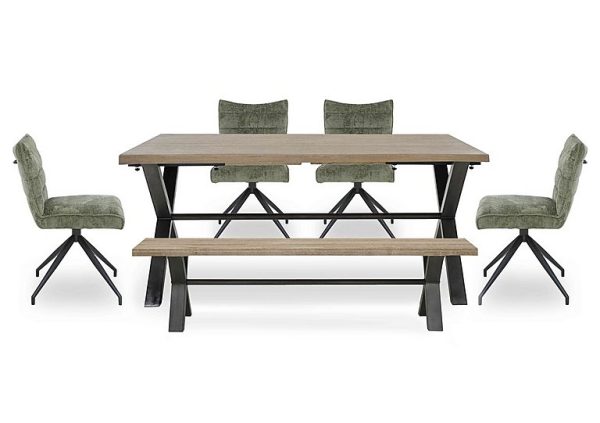 Saturn Large Straight Edge Dining Table with a Bench and 4 Swivel Chairs Green