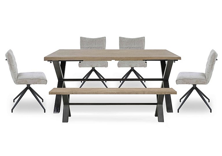 Saturn Large Straight Edge Dining Table with a Bench and 4 Swivel Chairs