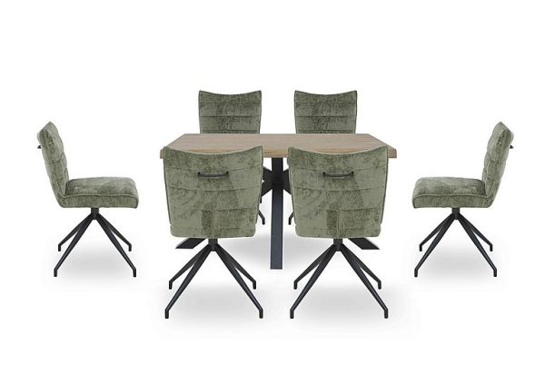 Saturn Small Live Edge Dining Table and 6 Swivel Chairs Green