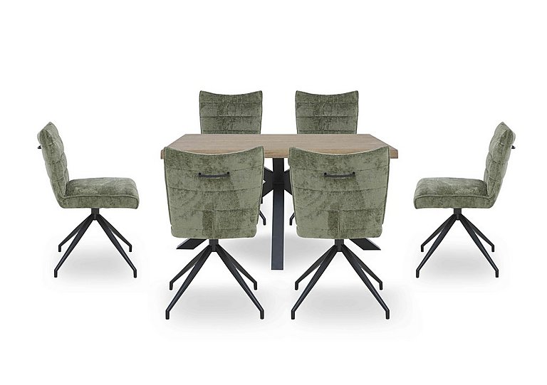 Saturn Large Live Edge Dining Table and 4 Swivel Chairs Green