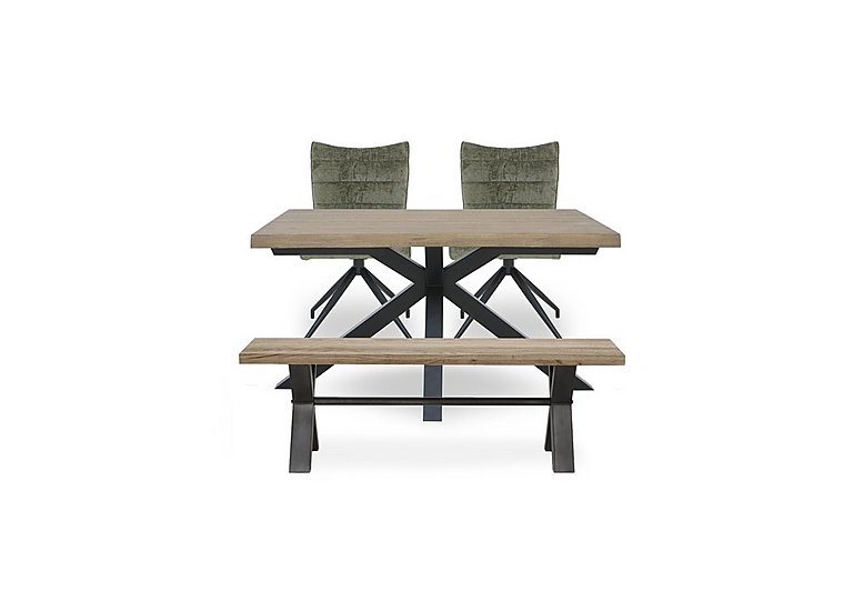 Saturn Small Live Edge Dining Table with a Bench and 2 Swivel Chairs Green