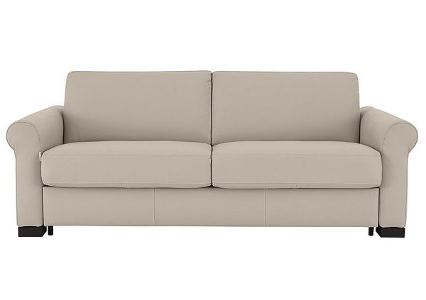 Nicoletti Alcova 3 Seater Leather Sofa Bed with Scroll Arms Botera Crema