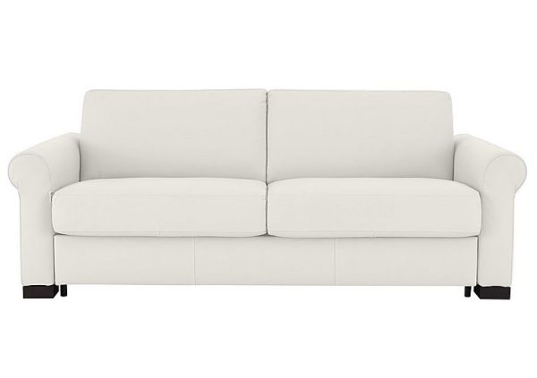 Nicoletti Alcova 3 Seater Leather Sofa Bed with Scroll Arms Dali Bianco