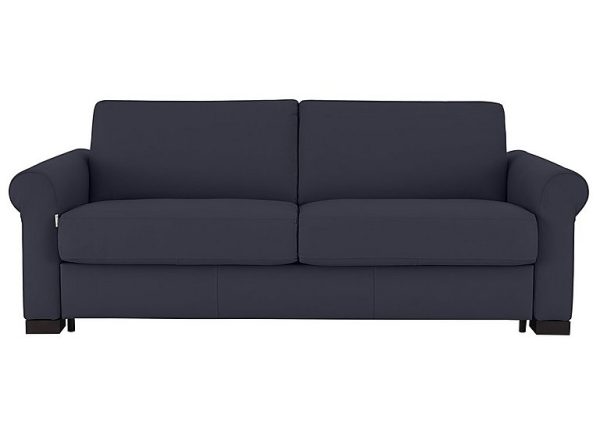 Nicoletti Alcova 3 Seater Leather Sofa Bed with Scroll Arms Dali Blu