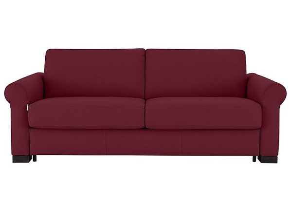 Nicoletti Alcova 3 Seater Leather Sofa Bed with Scroll Arms Dali Bordeaux