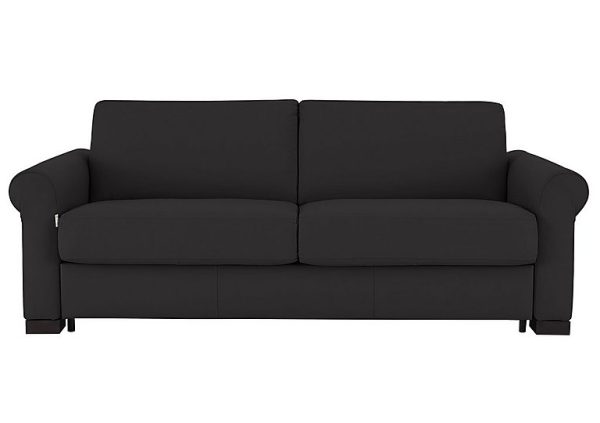 Nicoletti Alcova 3 Seater Leather Sofa Bed with Scroll Arms Dali Nero