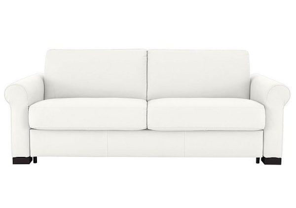 Nicoletti Alcova 3 Seater Leather Sofa Bed with Scroll Arms Torello Bianco Puro