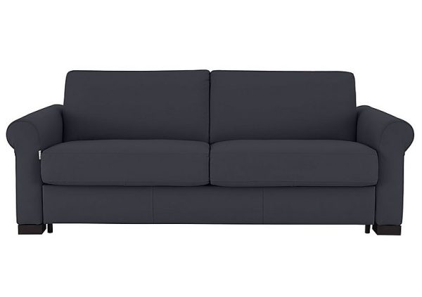 Nicoletti Alcova 3 Seater Leather Sofa Bed with Scroll Arms Torello Blu