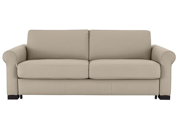 Nicoletti Alcova 3 Seater Leather Sofa Bed with Scroll Arms Torello Fango