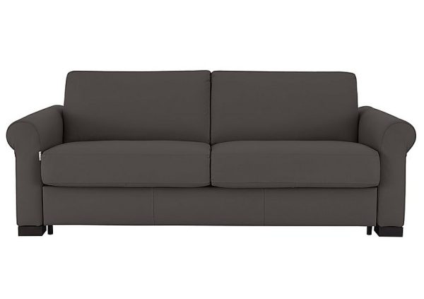 Nicoletti Alcova 3 Seater Leather Sofa Bed with Scroll Arms Torello Grigio Scuro