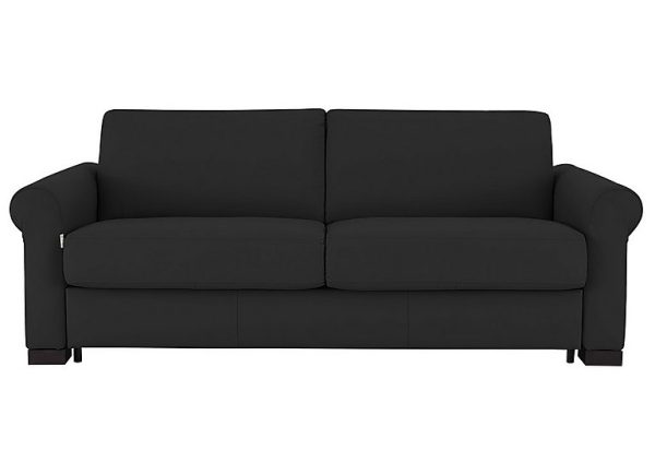 Nicoletti Alcova 3 Seater Leather Sofa Bed with Scroll Arms Torello Nero