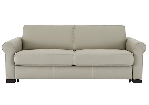 Nicoletti Alcova 3 Seater Leather Sofa Bed with Scroll Arms Torello Tortora