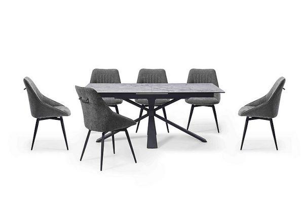 Crete Large Extending Dining Table and 6 Swivel Chairs Dark Grey