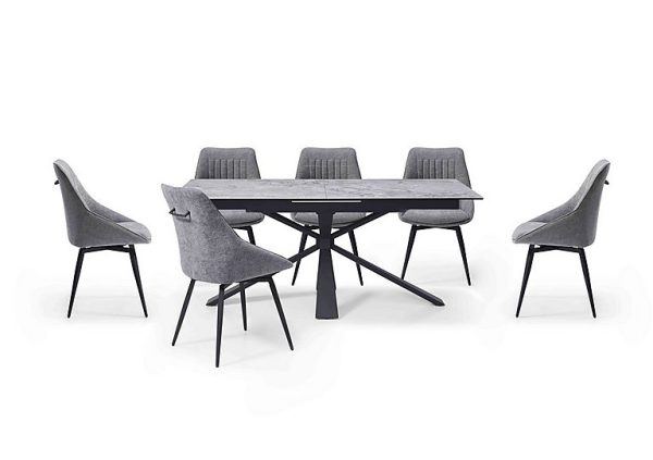 Crete Large Extending Dining Table and 6 Swivel Chairs Silver