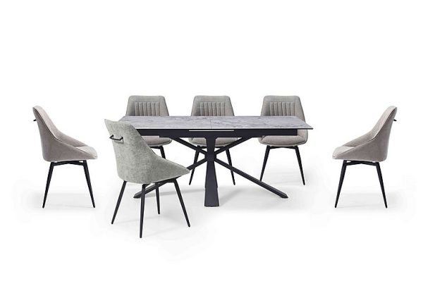 Crete Large Extending Dining Table and 6 Swivel Chairs Taupe