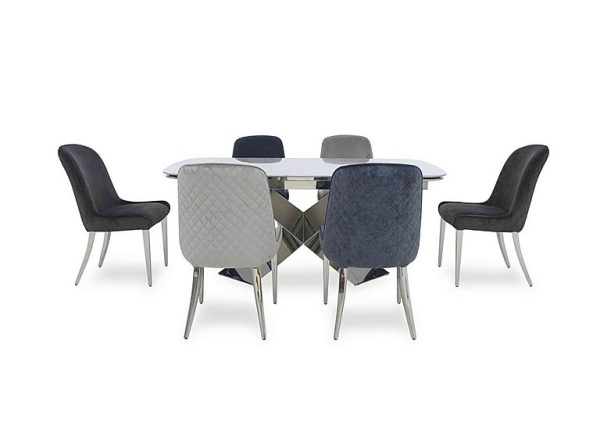 Gabana Extending Dining Table with 6 Velvet Chairs 240 cm CharcoalBlueStone