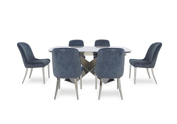 Gabana Extending Dining Table with 6 Velvet Chairs 240 cm Blue