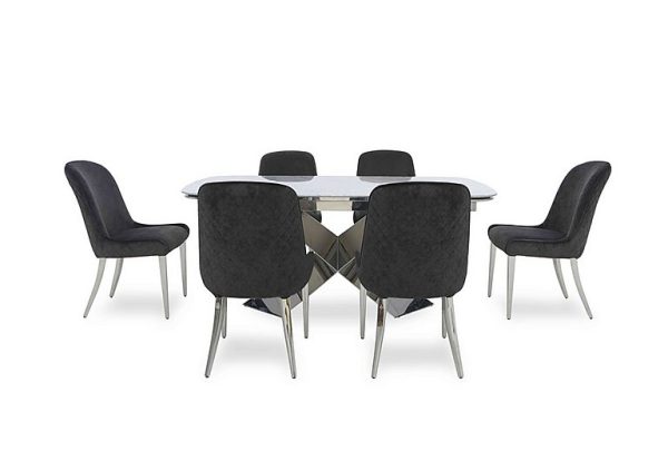 Gabana Extending Dining Table with 6 Velvet Chairs 210 cm Charcoal