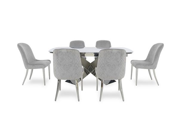 Gabana Extending Dining Table with 6 Velvet Chairs 240 cm Stone