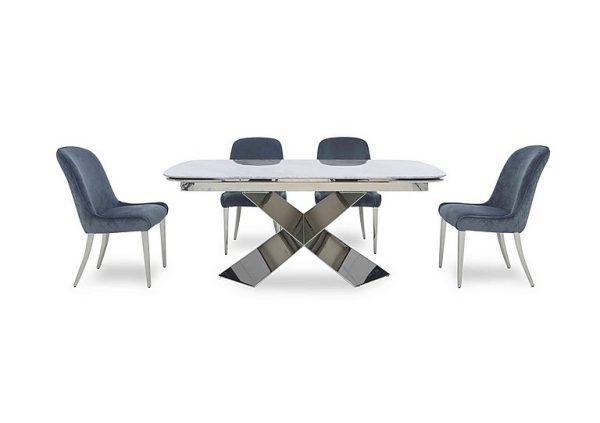 Gabana Extending Dining Table with 4 Velvet Chairs 240 cm Blue