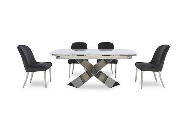 Gabana Extending Dining Table with 4 Velvet Chairs 240 cm Charcoal